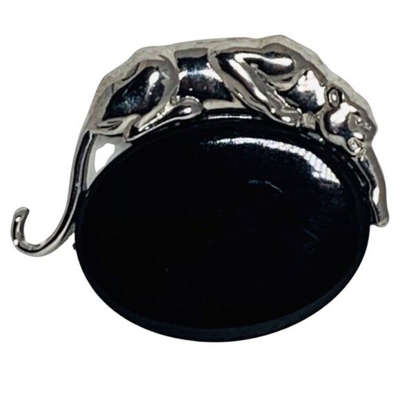VTG JJ 1988 Black Onyx Glass Panther Brooch 2" Whimsical Figural Brooch Girlcore - Picture 2 of 8